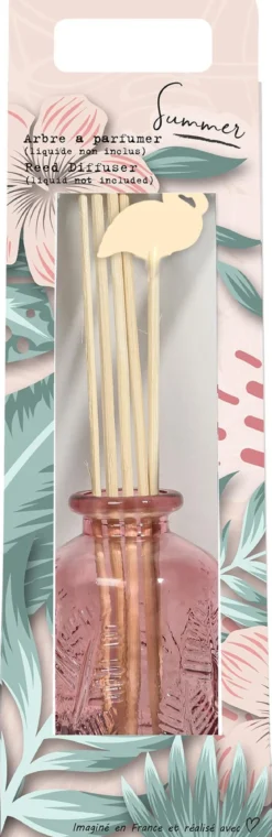 VASE DIFFUSEUR DECORE ROSE BATONS FLAMANT ROSE