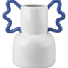 VASE POP BAS BLANC ANSES BLEUES GRES 21X14.5X22CM