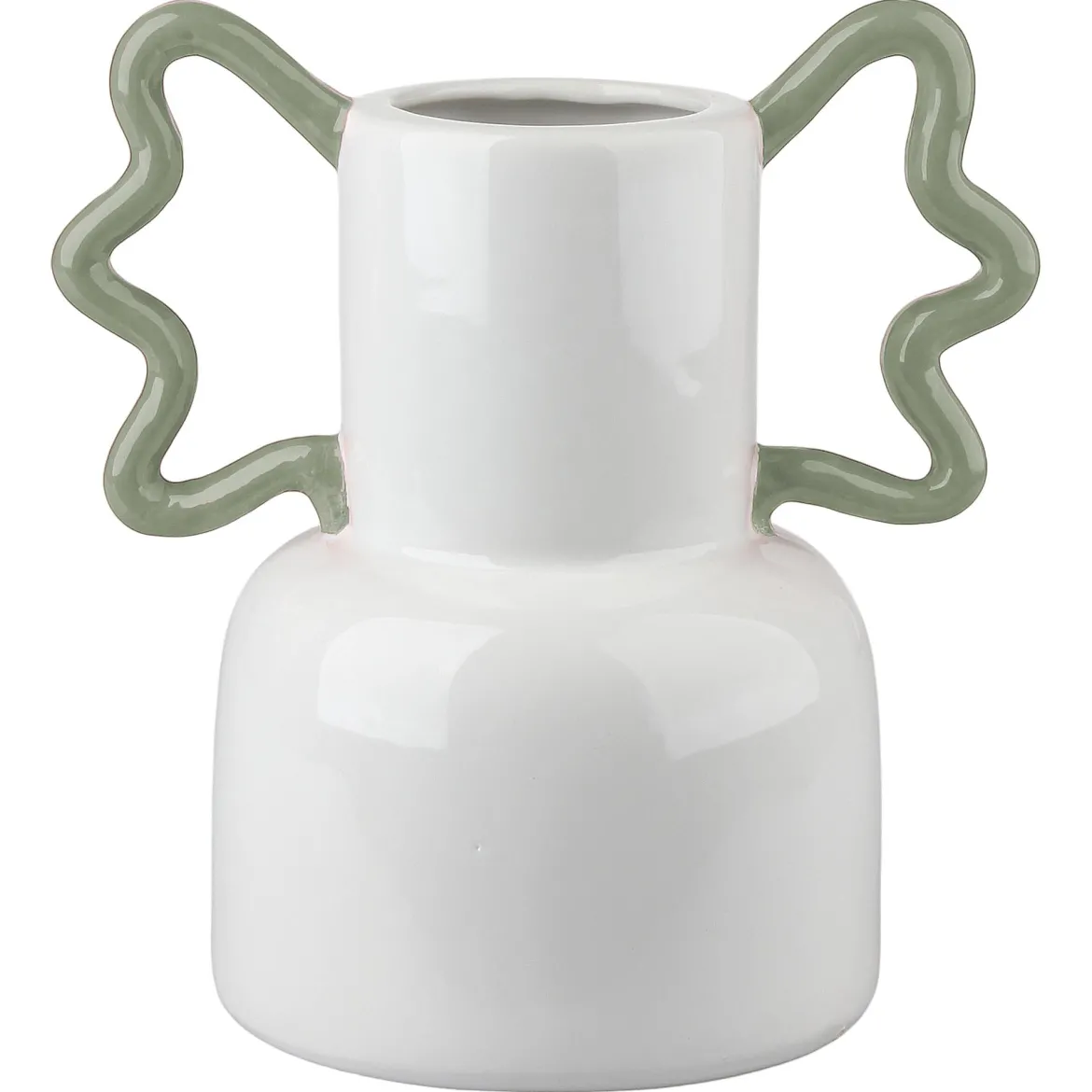 VASE POP BAS BLANC ANSES VERTES GRES 21X14.5X22CM