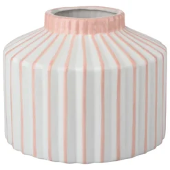 VASE ROSE ET BLANC LIGNE RELIEF 16.5X16.5X13.5CM
