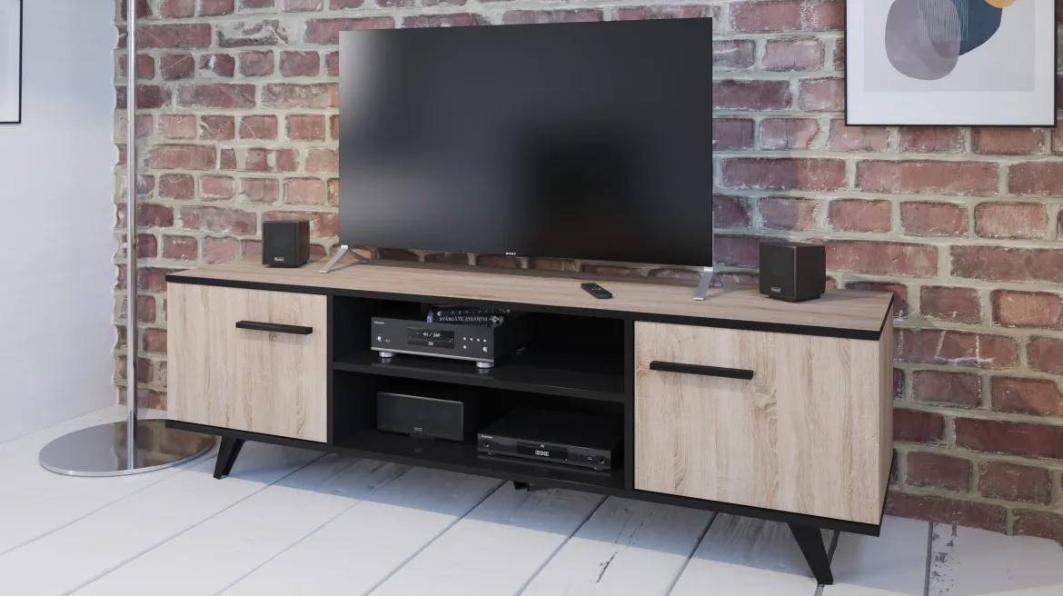 WAYNE BANC TV 2PORTES 2NICHES CHENE BROSSE NOIR